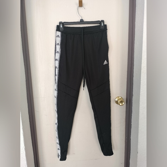 Adidas Mens Athletic Pants Joggers Black White Stripe Logo Ankle Zip Size:xsmall - Picture 1 of 6